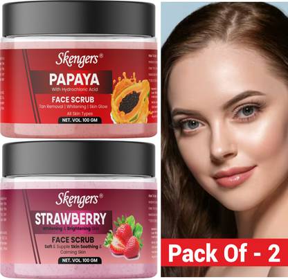 skengers Strawberry&Papaya Scrub Revitalizing Skin Whitening and Shining Skin Combo Scrub