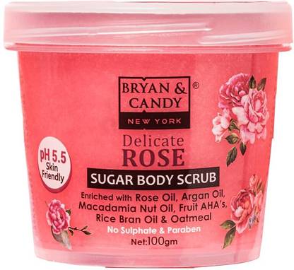 Bryan & Candy Delicate Rose Sugar Body Scrub PH 5.5 For Tan Removal & Exfoliation Scrub