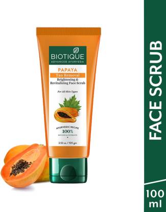 BIOTIQUE Papaya Tan Removal Skin Brightening Face Scrub|Gentle Exfoliation|All Skin Types Scrub