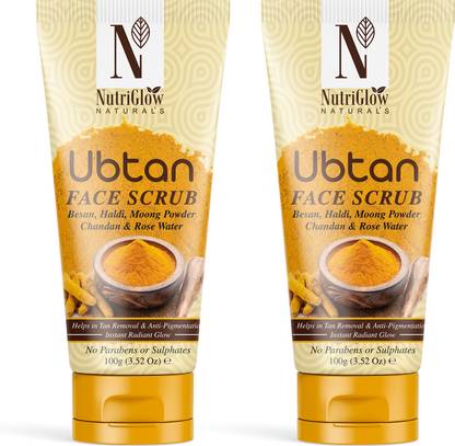 NutriGlow NATURAL'S Face & Body Scrub with Besan, Moong Powder for Tan Removal, 100g Each Scrub