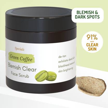 Mystiq Living Specials - Green Coffee Blemish Clear Face Scrub | De Pigmentation | Lightens Dark Spots | De Tan | Glowing Skin | Scrub