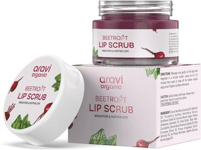 Aravi Organic Beetroot Lip Scrub with Shea Butter for Dark, Chapped, Pigmented & Brightening Scrub