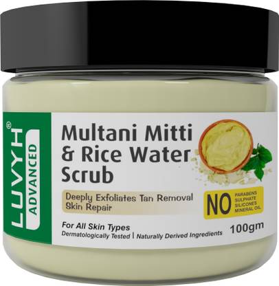 LUVYH Multani Mitti Rice Water Face Scrub (100g) Blackheads and Whiteheads Removal Scrub