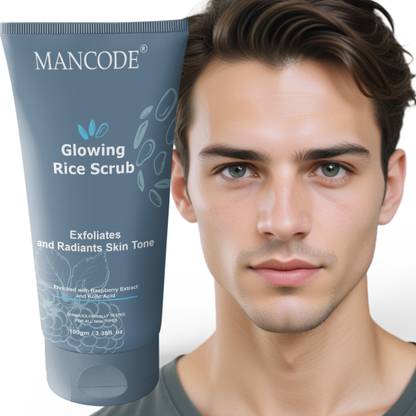 MANCODE Glowing Rice Face Scrub Deep Cleansing Tan Removal Glowing Radiance Scrub