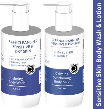 DERMISTRY Sensitive & Dry Skin Calming Safe Butter Based Soap SLS Free Body Wash & Lotion