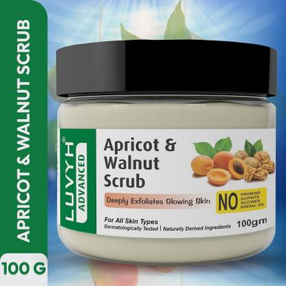 LUVYH Gentle Exfoliating Apricot & Walnut Face Scrub (100g) Anti-Ageing, Tan Removal Scrub