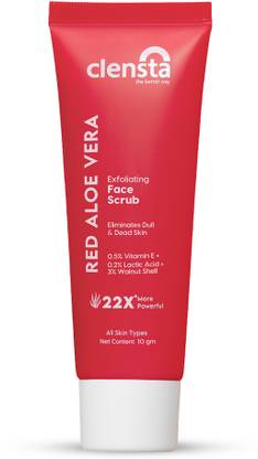 Clensta Red Aloe Vera Exfoliating Face Scrub With 3% Walnut Shell,Lactic Acid & VitaminE Scrub