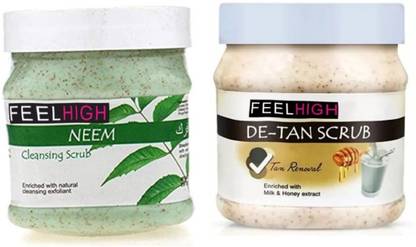 feelhigh Neem Cleansing Scrub-500ml & De-tan Tan removal scrub- Skin Care Product Scrub