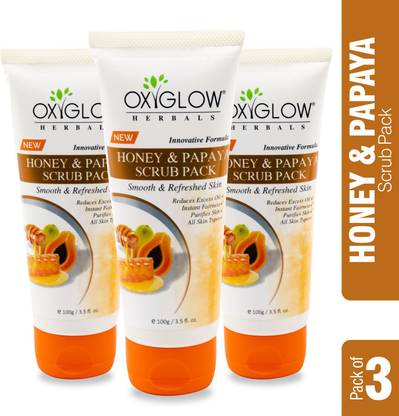 OXYGLOW Honey & Papaya Enzymes Scrub Pack,Reduce Excess Oil ,Remove Dead Skin,Pack of 3 Scrub