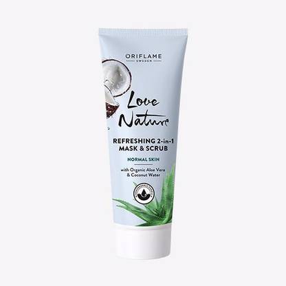 Oriflame LOVE NATURE Refreshing 2-in-1 Mask & Scrub withOrganic Aloe Vera & Coconut Water Scrub