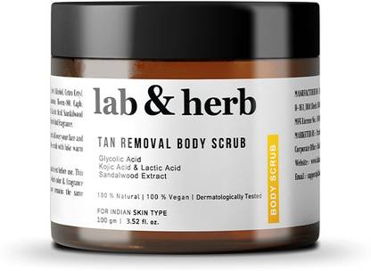 lab & herb Tan Removal Body Scrub Glycolic Acid, Kojic Acid & Lactic Acid for Men & Women Scrub