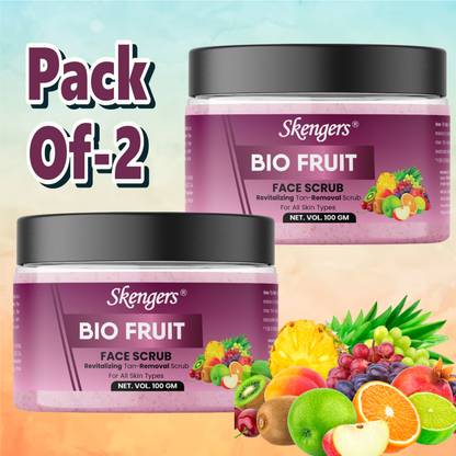 skengers BioFruit Face Scrub for Men&Women (100gm) Pack of 2 Scrub