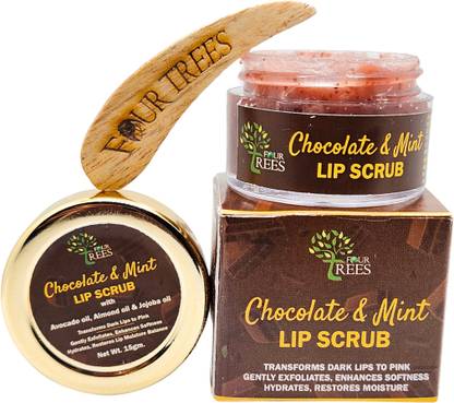 Four Trees Chocolate & Mint Lip Scrub | Turns Dark Lips to Pink | Softens & Hydrates Lips Scrub