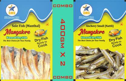 zmz Mangalore Karavali Dry Fish COMBO Sole Fish 400gm and Anchovy / Nattal 400gm Whole