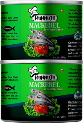 Munnujii Canned Mackerel in tangy tomato sauce 200 gram pack of 2 Fillets