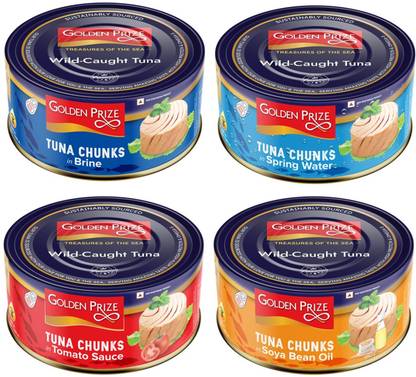 Golden Prize Tuna Combo (4 Can)- Brine, Springwater, Soybean Oil & Tomato Sauce (185g each) Whole