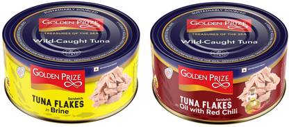 Golden Prize Tuna Sandwich in Brine and Tuna in Oil with Red Chili (2 x 185gms Each) Slices