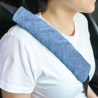 AVX AUTO Car Seat Belt Protective Plush Cushion Embroidered Cover ( Blue ) - Seat Belt Cover
