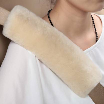 Hundur Store pack of 2 Soft Genuine Sheepskin Wool Auto Seat Belt Cover beige Seat Belt Cover