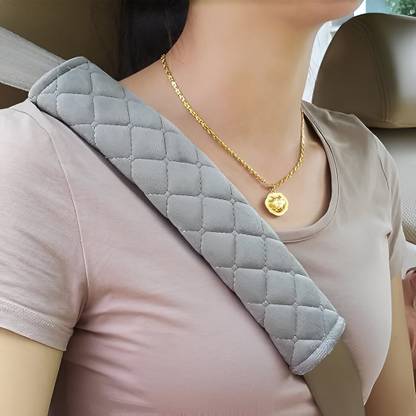 Glitzn Soft patten Seat Belt Shoulder Pad More Comfortable Driving Compatible (Gray) Seat Belt Cover