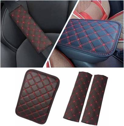 Edyline Car Center Console Belt Pad Armrest for Universal Car Pad & Belt (Black/Red) Seat Belt Cover
