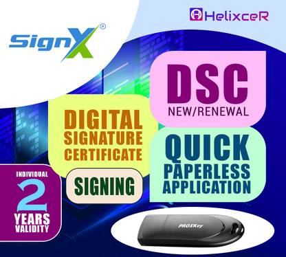 Helixcer SignX Digital Signature Certificate (DSC) Class 3 - Individual - 2 Years (Signing Only, with PROXKey USB Token)