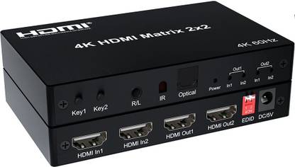 Mak World 2x2 HDMI Matrix Switch 4K 60Hz 2 in 2 out Matrix HDMI Switch Splitter Converter Media Streaming Device