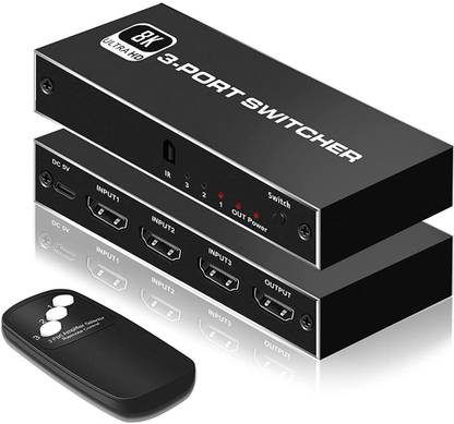 Tobo 8K HDMI 2.1 Switch 3X1 HDMI Switch with IR Remote Control 4K @120hz HDMI TD-881H Media Streaming Device