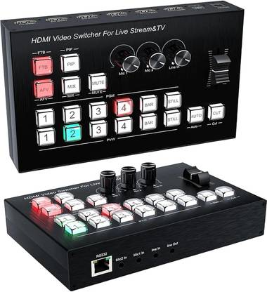 microware HDMI Video Mixer Switcher, Live Streaming, 4-Channel, Multi-View, Broadcast Media Streaming Device