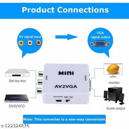 KUVERA Mini 3 RCA AV to VGA Video Converter Box, Audio Video to Projector, Monitor. Media Streaming Device