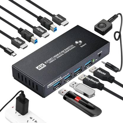 Etzin HDMI KVM Switch 2 Computers Sharing 1 Monitors 4 USB 3.0 Ports Media Streaming Device