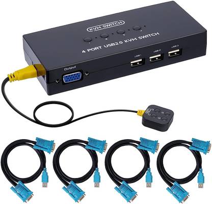 microware VGA KVM Switch 4 Port, for 4 Computers Share 1 Monitor 3 USB Devices Media Streaming Device