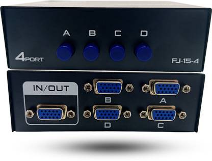 Octec 4 Port VGA Switch | 4 In 1 | Press Button | Plug & Play | No Power - PC/Monitor Media Streaming Device