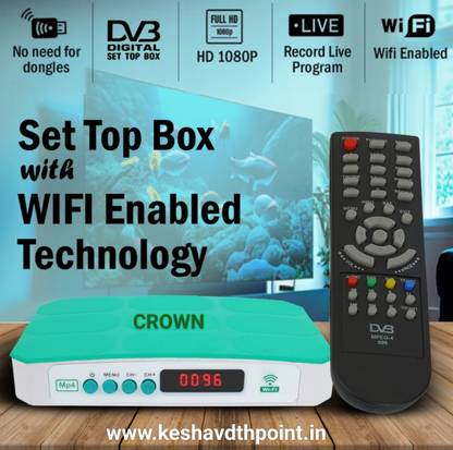CROWN Full HD Mpeg-4 Inbuilt Wi-fI Box 150+ Tv Channels Lifetime Free Set Top Box Media Streaming Device