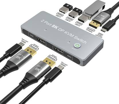 Tobo USB-C 8K KVM Switch DP 1.4 2xUSB-C PC to One DisplayPort Dual Monitor TD-945H Media Streaming Device