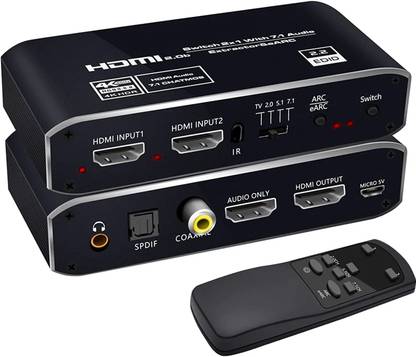 microware 2x1 hdmi Switch eARC Audio Extractor With ARC & Optical Toslink HDMI 2.0 Switch Media Streaming Device