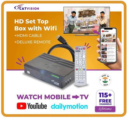 Catvision 115+ TV Channels Free | Watch YouTube on TV | DD FreeDish Wifi Set Top Box Media Streaming Device