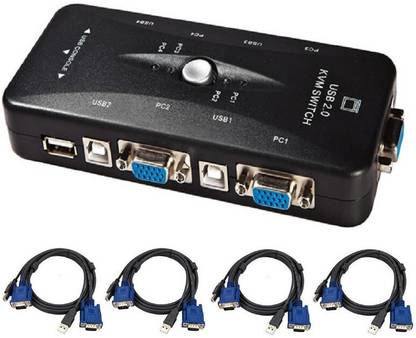 ANDTRONICS 4 Port USB 2.0 KVM Switch Box With 4 KVM Cables to Control up to 4 Computers for Computer Sharing Video Mouse Keyboard Monitor Media Streaming Device