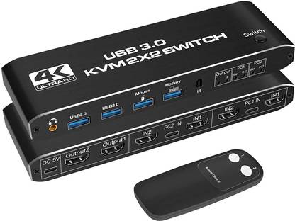 Tobo HDMI KVM Switch with 3.5mm Jack Audio Output, USB 3.0 KVM Switch 2x2 Media Streaming Device