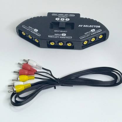 microware 3 Way Audio Video RCA Switch Selector Splitter Box AV Patch Cable Media Streaming Device