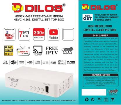 dilos HDS2X-5463 HEVC 8bits H.265 Inbuilt Wi-fi Free-To-Air Set-Top Box Media Streaming Device