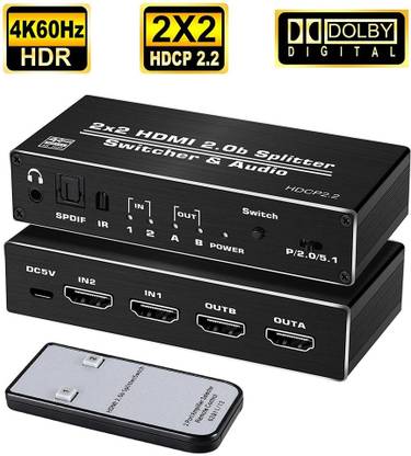 microware HDMI 2.0b Switch 2 in 2 Out 4K@60hz,HDMI Switcher Splitter Media Streaming Device