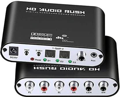 microware 5.1 Digital to Analog Decoder Optical SPDIF 3.5mm AUX Coaxial HD Audio Rush Media Streaming Device