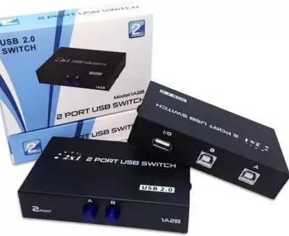 ULTRABYTES 2 Port USB Switch Adapter, USB 2.0 Printer Sharing USB Switch Box Media Streaming Device