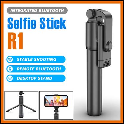 ASRYD Portable Selfie Stick Tripod with Bluetooth Remote, Tripod Stand, Multifunctional Selfie Stick with Extendable Aluminium Monopod, 360 deg Rotation Phone Holder, Adjustable Grip Tripod Bluetooth Selfie Stick