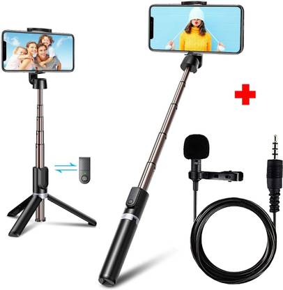 GADGETSWEAR (Combo with Collar Mic) Selfie Stick with Tripod Stand, Selfie Stick 360 Degree, Bluetooth Selfie Stick