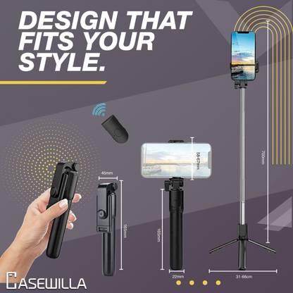 Casewilla R1 Bluetooth Selfie Stick with Remote, 3-in-1 Multifunctional Selfie Stick, Tripod, Monopod Stand & Mobile Stand Bluetooth Selfie Stick