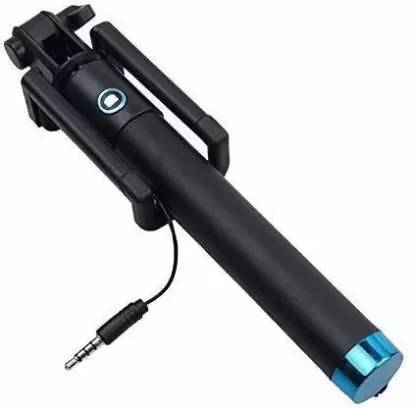 Cysto Compact Portable Aluminum Alloy Extendable & Foldable Wired Selfie Stick Aux Cable 360 degree Rotation for photoshoot, travelling Cable Selfie Stick