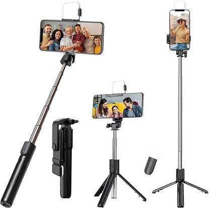 RajibTel K2 Selfie Stick with Tripod Stand, 3 in 1 Multifunctional design, Rechargable LED Bluetooth Selfie Stick