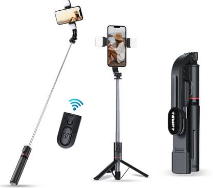 Tempt Snapstick Pro with Beauty Lights, 360°Rotation, Extendable Stick Tripod upto 1160mm, Universal Detachable Clip, Bluetooth Selfie Stick